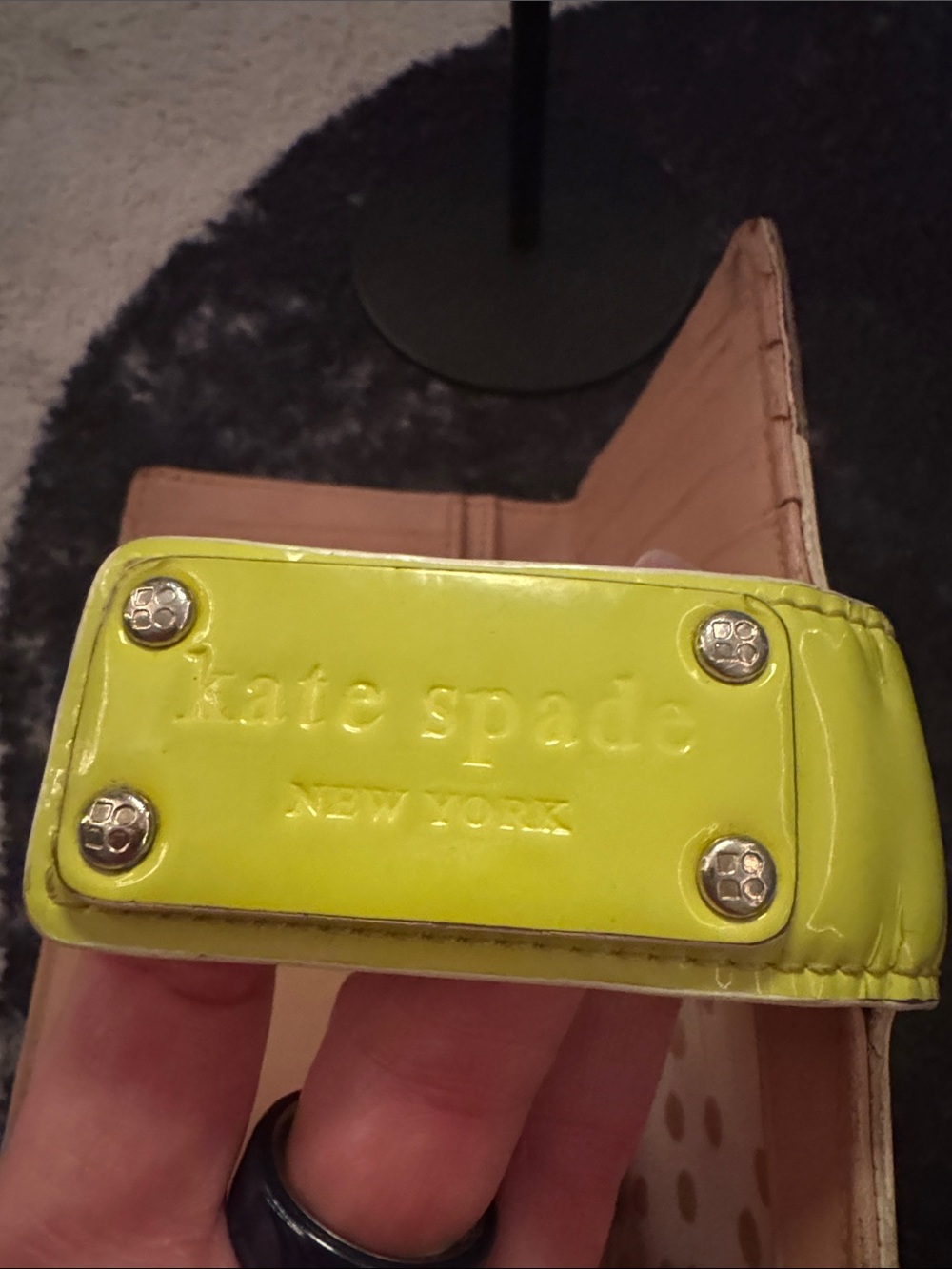 kate spade Lime Yellow Patent Leather Phone Wallet Case with Logo Plaque